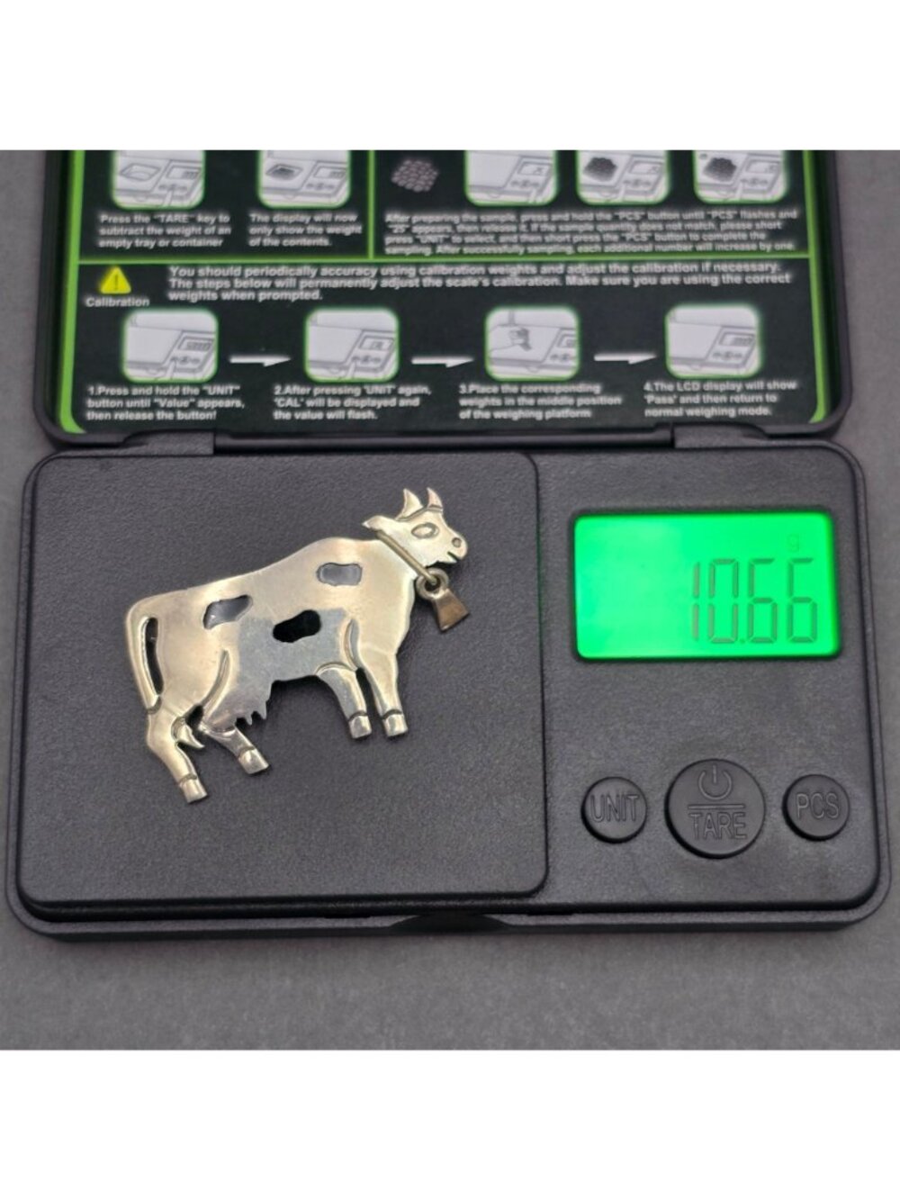 Vintage Taxco Sterling Silver Cow Brooch 1.75" Articulated Bell Pendant TV-94 - Picture 9 of 10